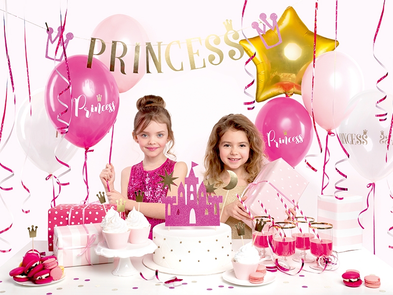 BESTONZON 27 pezzi rosa principessa a tema cupcake toppers torta festa di compleanno raccoglie cibo decorazione forniture per festa di compleanno corona/lecca-lecca/cavallo di Troia/panno 
