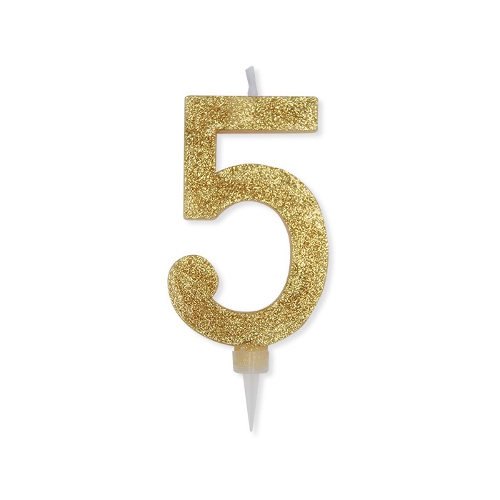 Candeline Glitter numero 5 oro  Madame Clari - Articoli per Feste